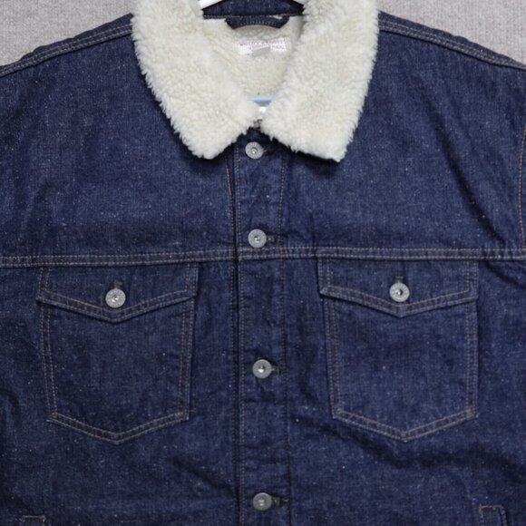 Wallace & Barnes Jacket 2XL Blue Kaihara Denim Sherpa Corduroy Trucker Indigo - Picture 1 of 11